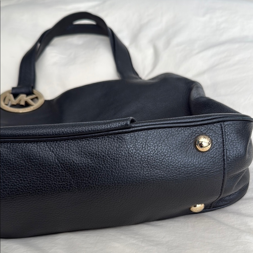 Michael Kors Black Pebbled Leather Tote with Gold Accents - Picture 3 of 10
